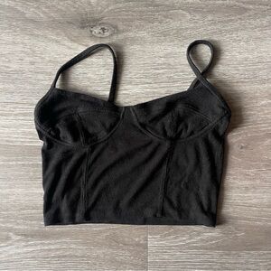 Joah brown Black Ribbed Crop Top SM